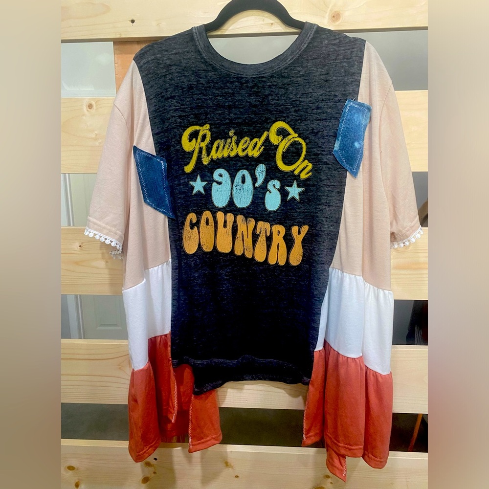 NWOT Upcycled Raised on ’90s Country Graphic Bell Sleeve Top | One Size | One of
